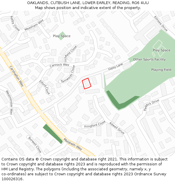 OAKLANDS, CUTBUSH LANE, LOWER EARLEY, READING, RG6 4UU: Location map and indicative extent of plot
