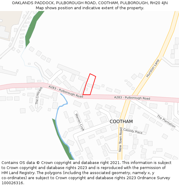 OAKLANDS PADDOCK, PULBOROUGH ROAD, COOTHAM, PULBOROUGH, RH20 4JN: Location map and indicative extent of plot