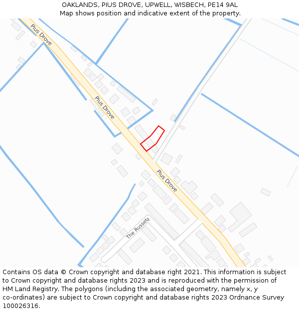 OAKLANDS, PIUS DROVE, UPWELL, WISBECH, PE14 9AL: Location map and indicative extent of plot