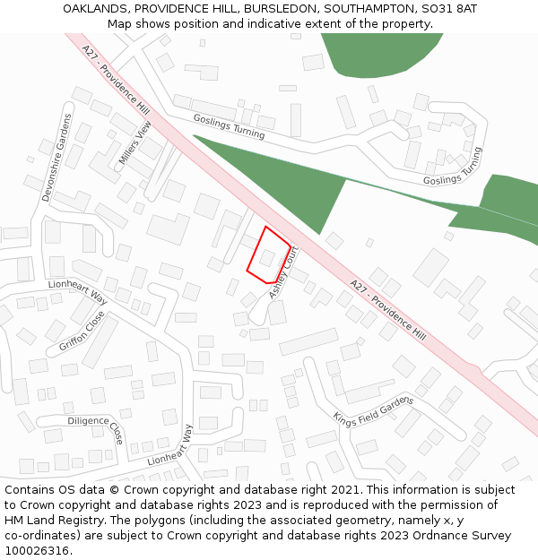OAKLANDS, PROVIDENCE HILL, BURSLEDON, SOUTHAMPTON, SO31 8AT: Location map and indicative extent of plot