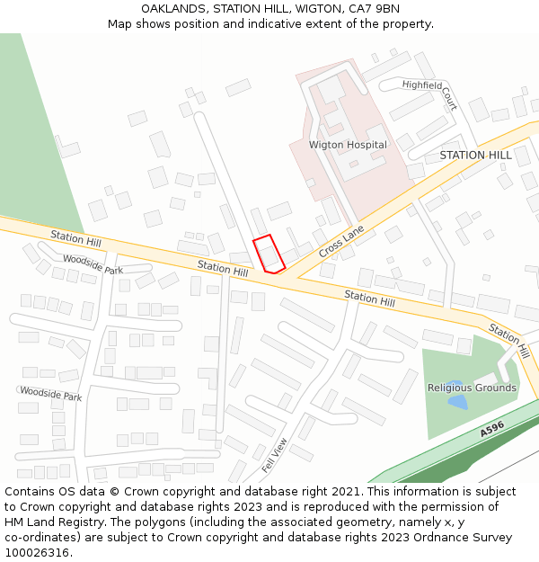 OAKLANDS, STATION HILL, WIGTON, CA7 9BN: Location map and indicative extent of plot