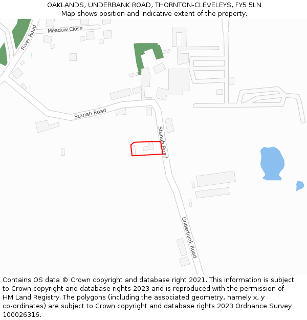 OAKLANDS, UNDERBANK ROAD, THORNTON-CLEVELEYS, FY5 5LN: Location map and indicative extent of plot