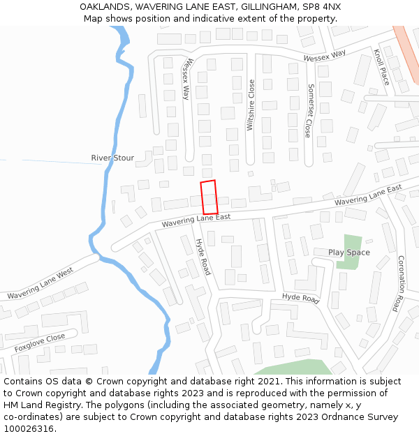 OAKLANDS, WAVERING LANE EAST, GILLINGHAM, SP8 4NX: Location map and indicative extent of plot