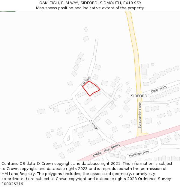 OAKLEIGH, ELM WAY, SIDFORD, SIDMOUTH, EX10 9SY: Location map and indicative extent of plot