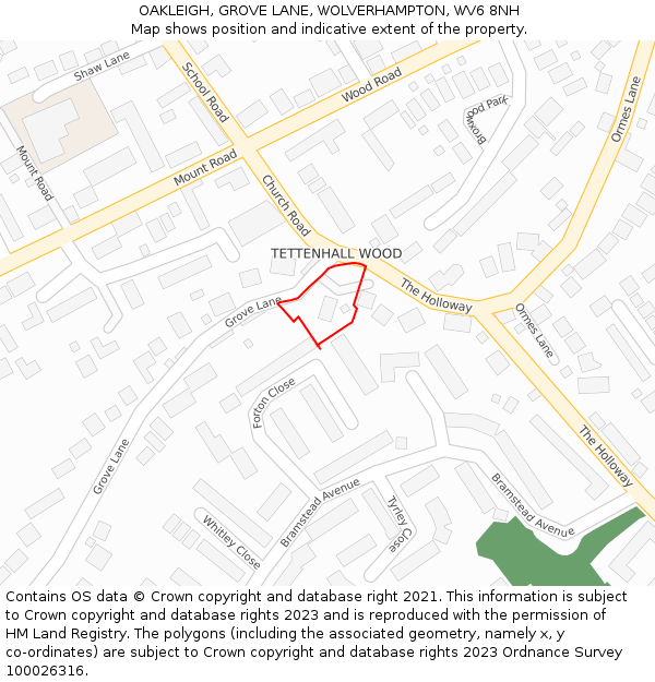 OAKLEIGH, GROVE LANE, WOLVERHAMPTON, WV6 8NH: Location map and indicative extent of plot