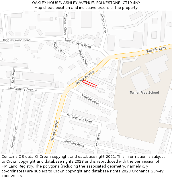 OAKLEY HOUSE, ASHLEY AVENUE, FOLKESTONE, CT19 4NY: Location map and indicative extent of plot