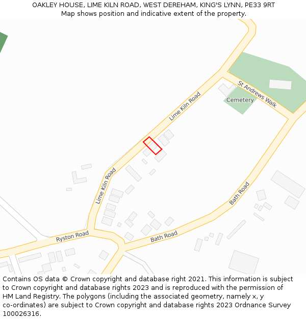 OAKLEY HOUSE, LIME KILN ROAD, WEST DEREHAM, KING'S LYNN, PE33 9RT: Location map and indicative extent of plot