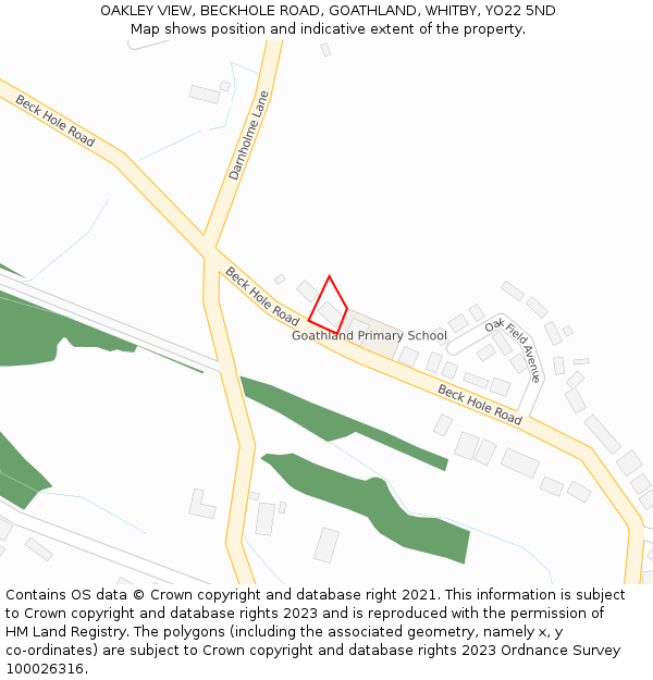 OAKLEY VIEW, BECKHOLE ROAD, GOATHLAND, WHITBY, YO22 5ND: Location map and indicative extent of plot