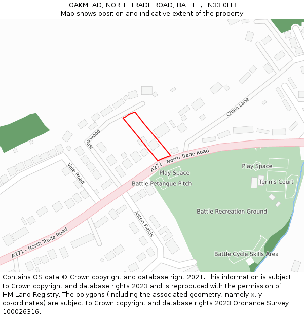 OAKMEAD, NORTH TRADE ROAD, BATTLE, TN33 0HB: Location map and indicative extent of plot