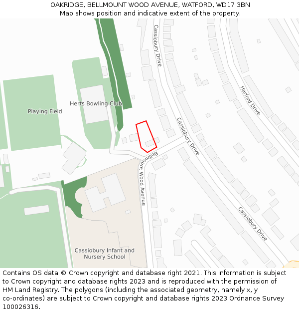 OAKRIDGE, BELLMOUNT WOOD AVENUE, WATFORD, WD17 3BN: Location map and indicative extent of plot