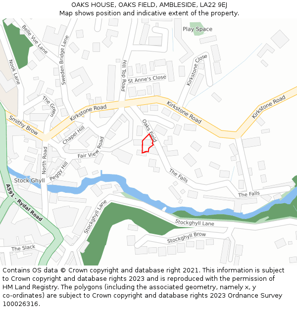 OAKS HOUSE, OAKS FIELD, AMBLESIDE, LA22 9EJ: Location map and indicative extent of plot