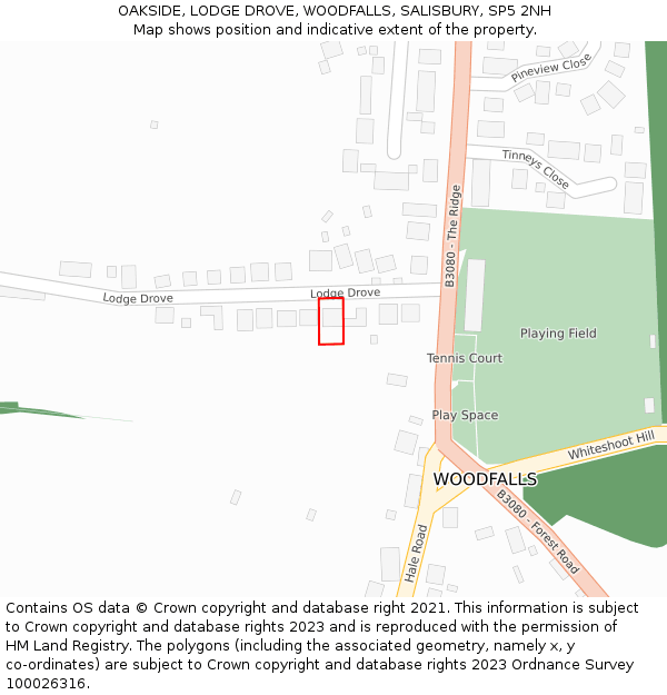 OAKSIDE, LODGE DROVE, WOODFALLS, SALISBURY, SP5 2NH: Location map and indicative extent of plot