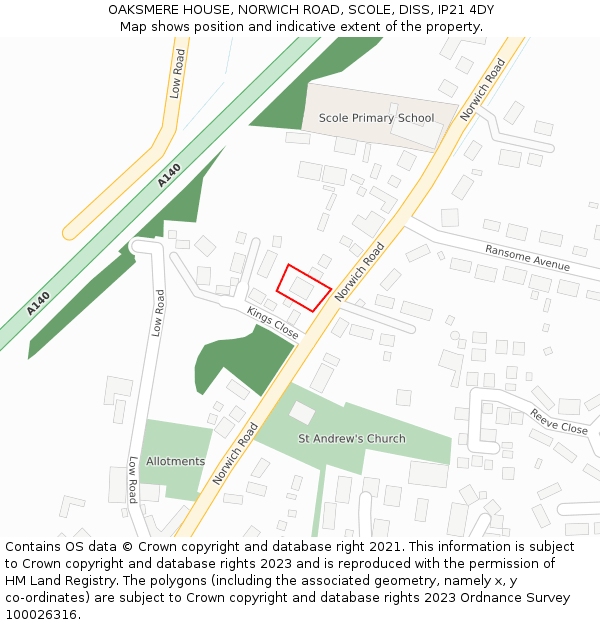 OAKSMERE HOUSE, NORWICH ROAD, SCOLE, DISS, IP21 4DY: Location map and indicative extent of plot