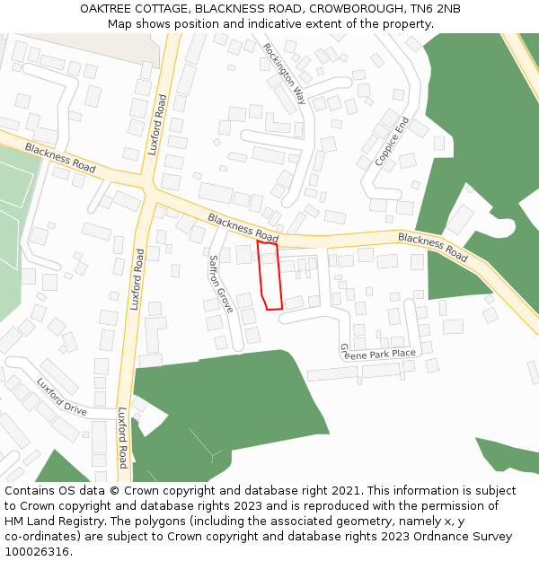 OAKTREE COTTAGE, BLACKNESS ROAD, CROWBOROUGH, TN6 2NB: Location map and indicative extent of plot