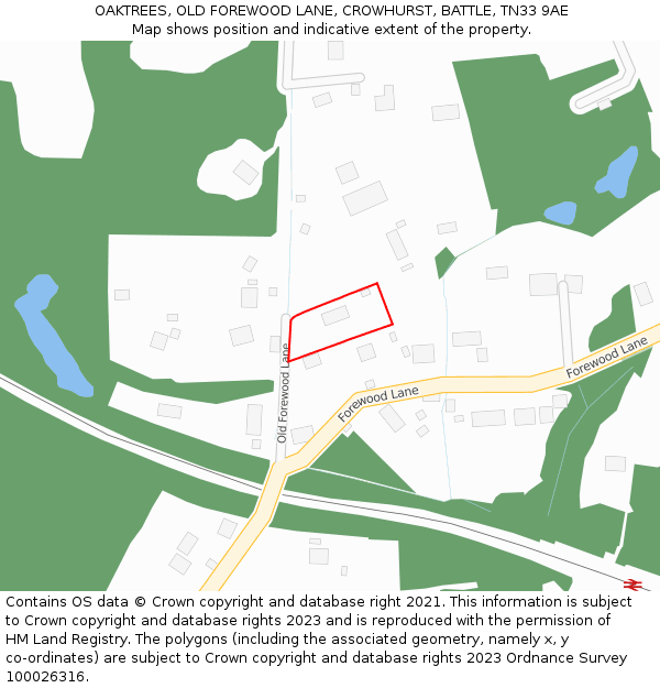 OAKTREES, OLD FOREWOOD LANE, CROWHURST, BATTLE, TN33 9AE: Location map and indicative extent of plot