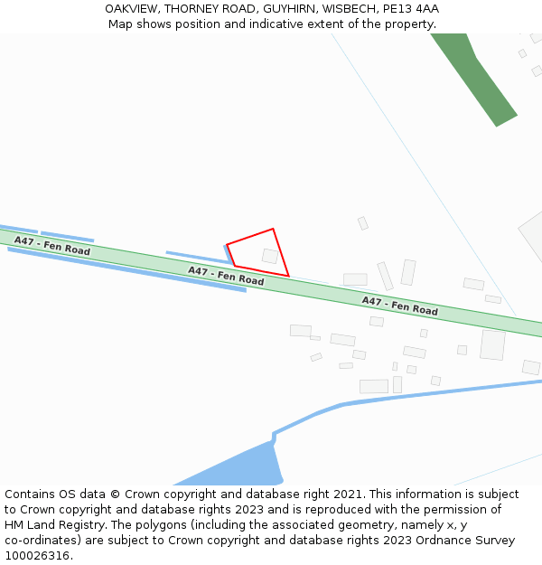 OAKVIEW, THORNEY ROAD, GUYHIRN, WISBECH, PE13 4AA: Location map and indicative extent of plot