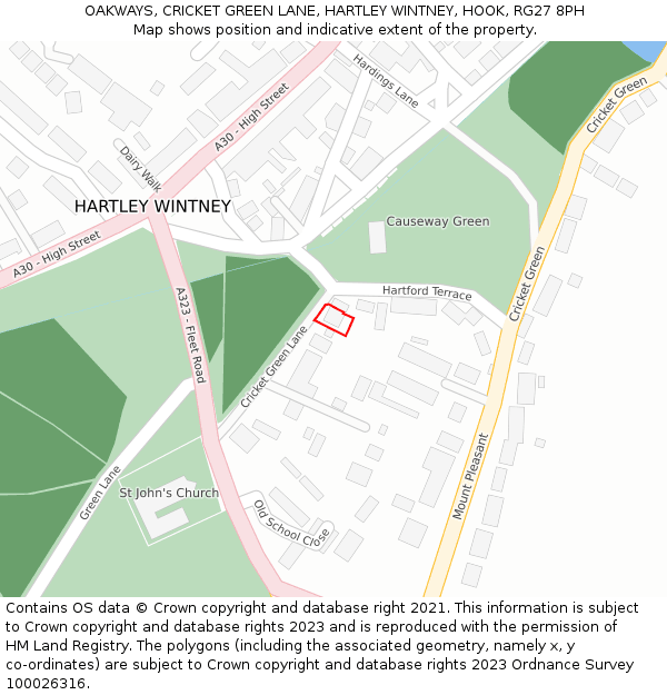 OAKWAYS, CRICKET GREEN LANE, HARTLEY WINTNEY, HOOK, RG27 8PH: Location map and indicative extent of plot