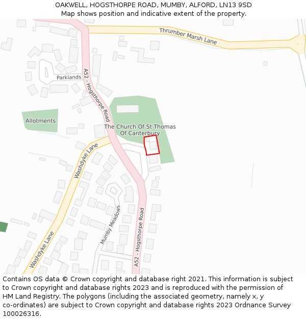OAKWELL, HOGSTHORPE ROAD, MUMBY, ALFORD, LN13 9SD: Location map and indicative extent of plot