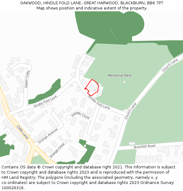 OAKWOOD, HINDLE FOLD LANE, GREAT HARWOOD, BLACKBURN, BB6 7PT: Location map and indicative extent of plot