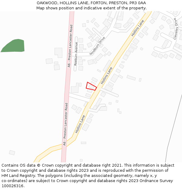 OAKWOOD, HOLLINS LANE, FORTON, PRESTON, PR3 0AA: Location map and indicative extent of plot