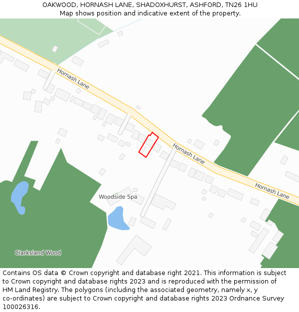 OAKWOOD, HORNASH LANE, SHADOXHURST, ASHFORD, TN26 1HU: Location map and indicative extent of plot