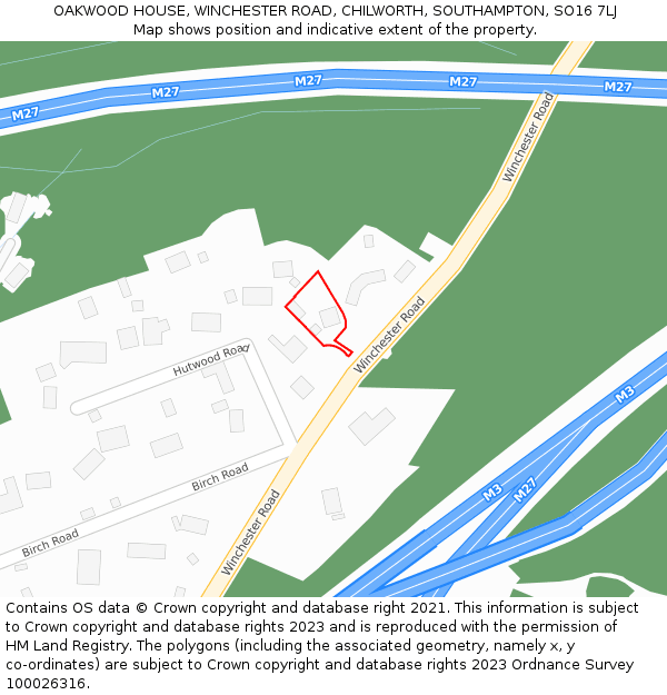 OAKWOOD HOUSE, WINCHESTER ROAD, CHILWORTH, SOUTHAMPTON, SO16 7LJ: Location map and indicative extent of plot