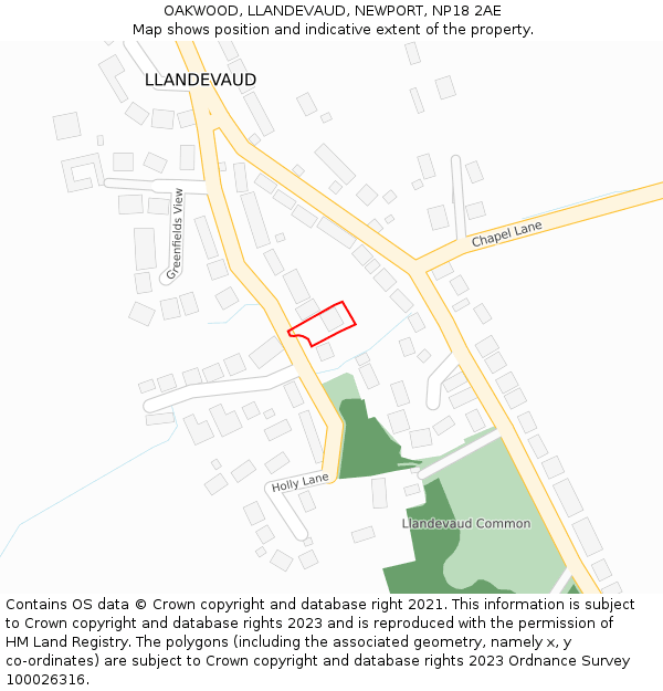 OAKWOOD, LLANDEVAUD, NEWPORT, NP18 2AE: Location map and indicative extent of plot