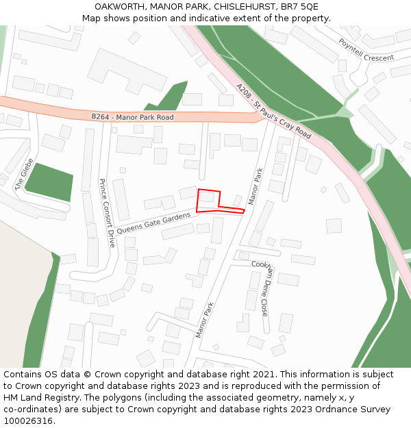 OAKWORTH, MANOR PARK, CHISLEHURST, BR7 5QE: Location map and indicative extent of plot