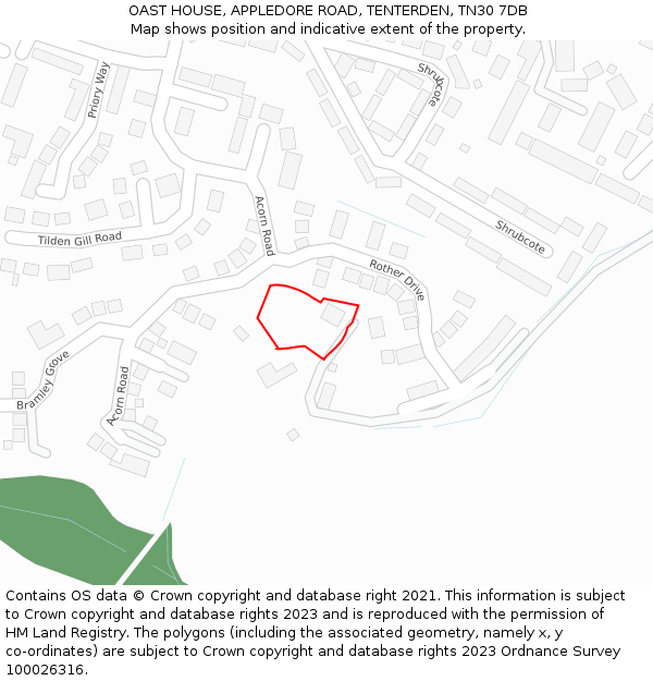 OAST HOUSE, APPLEDORE ROAD, TENTERDEN, TN30 7DB: Location map and indicative extent of plot