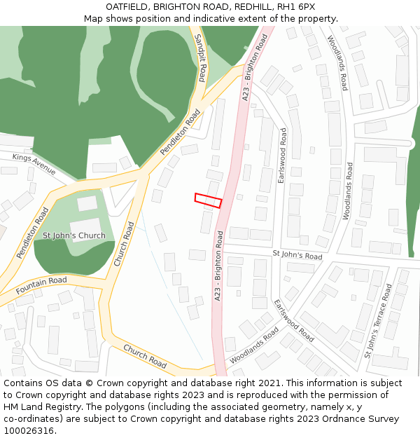 OATFIELD, BRIGHTON ROAD, REDHILL, RH1 6PX: Location map and indicative extent of plot