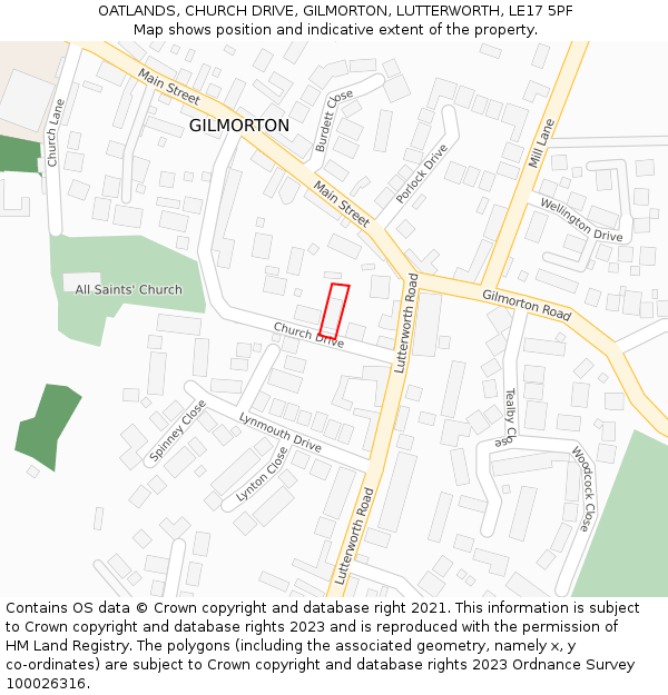 OATLANDS, CHURCH DRIVE, GILMORTON, LUTTERWORTH, LE17 5PF: Location map and indicative extent of plot