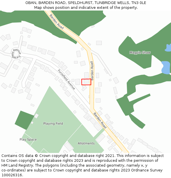 OBAN, BARDEN ROAD, SPELDHURST, TUNBRIDGE WELLS, TN3 0LE: Location map and indicative extent of plot