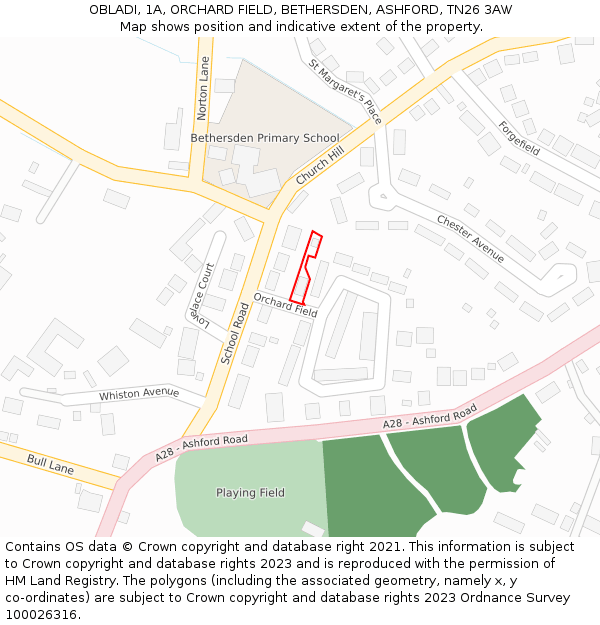 OBLADI, 1A, ORCHARD FIELD, BETHERSDEN, ASHFORD, TN26 3AW: Location map and indicative extent of plot