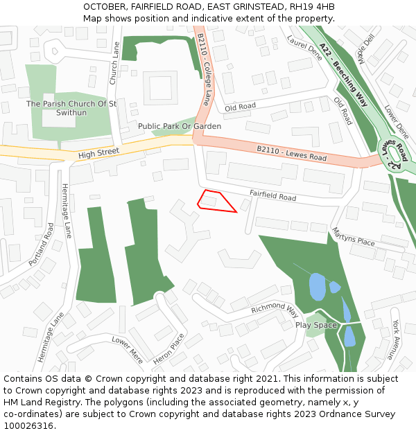 OCTOBER, FAIRFIELD ROAD, EAST GRINSTEAD, RH19 4HB: Location map and indicative extent of plot