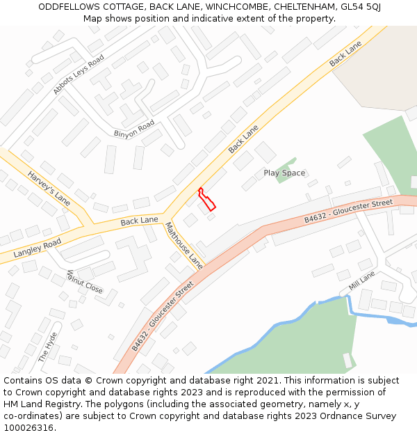 ODDFELLOWS COTTAGE, BACK LANE, WINCHCOMBE, CHELTENHAM, GL54 5QJ: Location map and indicative extent of plot