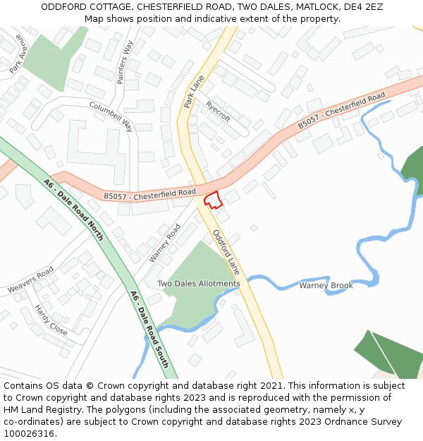 ODDFORD COTTAGE, CHESTERFIELD ROAD, TWO DALES, MATLOCK, DE4 2EZ: Location map and indicative extent of plot