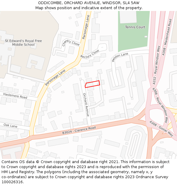 ODDICOMBE, ORCHARD AVENUE, WINDSOR, SL4 5AW: Location map and indicative extent of plot