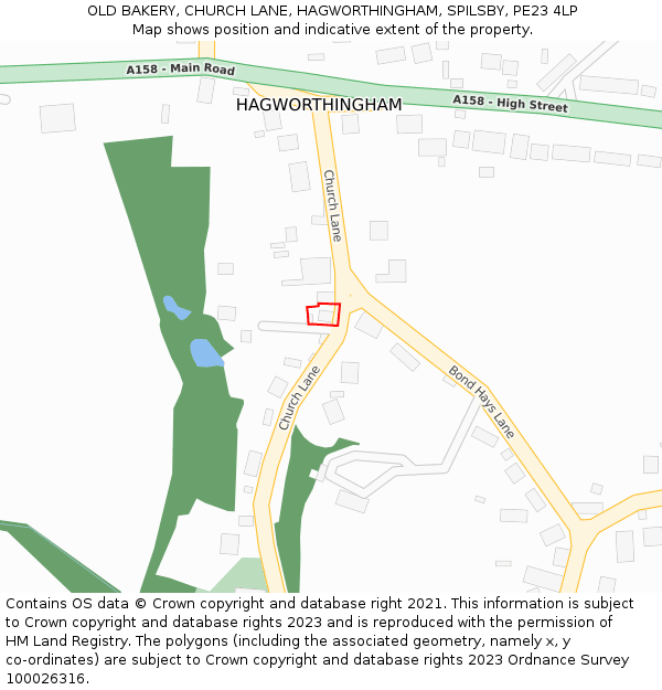 OLD BAKERY, CHURCH LANE, HAGWORTHINGHAM, SPILSBY, PE23 4LP: Location map and indicative extent of plot