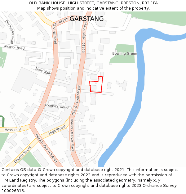 OLD BANK HOUSE, HIGH STREET, GARSTANG, PRESTON, PR3 1FA: Location map and indicative extent of plot