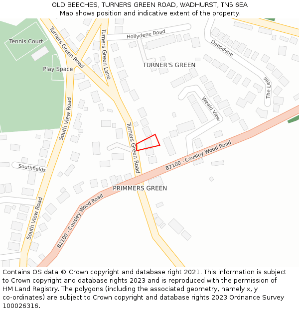 OLD BEECHES, TURNERS GREEN ROAD, WADHURST, TN5 6EA: Location map and indicative extent of plot