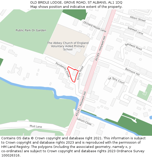 OLD BRIDLE LODGE, GROVE ROAD, ST ALBANS, AL1 1DQ: Location map and indicative extent of plot