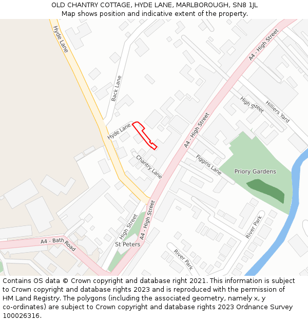 OLD CHANTRY COTTAGE, HYDE LANE, MARLBOROUGH, SN8 1JL: Location map and indicative extent of plot