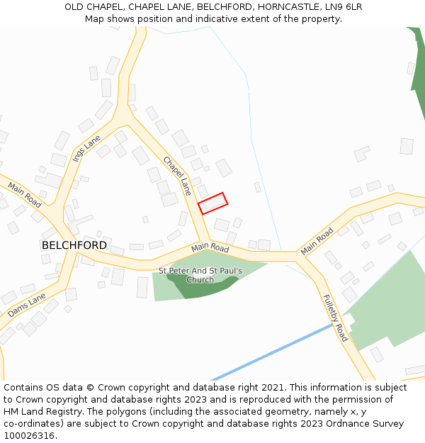 OLD CHAPEL, CHAPEL LANE, BELCHFORD, HORNCASTLE, LN9 6LR: Location map and indicative extent of plot