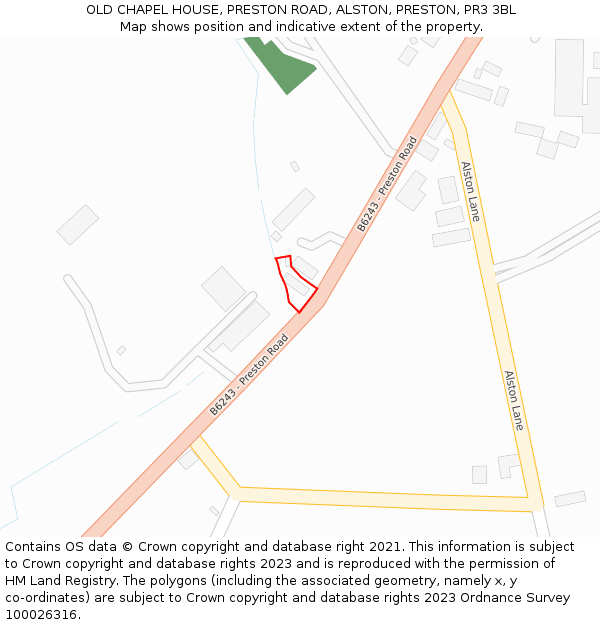 OLD CHAPEL HOUSE, PRESTON ROAD, ALSTON, PRESTON, PR3 3BL: Location map and indicative extent of plot