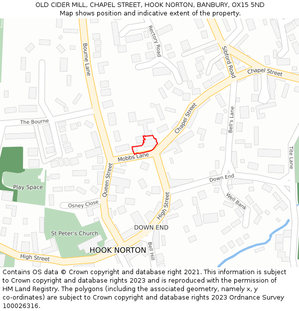 OLD CIDER MILL, CHAPEL STREET, HOOK NORTON, BANBURY, OX15 5ND: Location map and indicative extent of plot