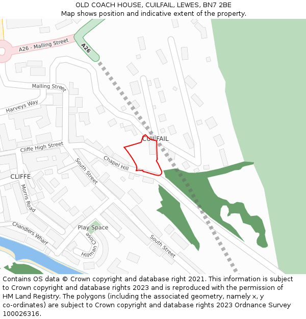 OLD COACH HOUSE, CUILFAIL, LEWES, BN7 2BE: Location map and indicative extent of plot