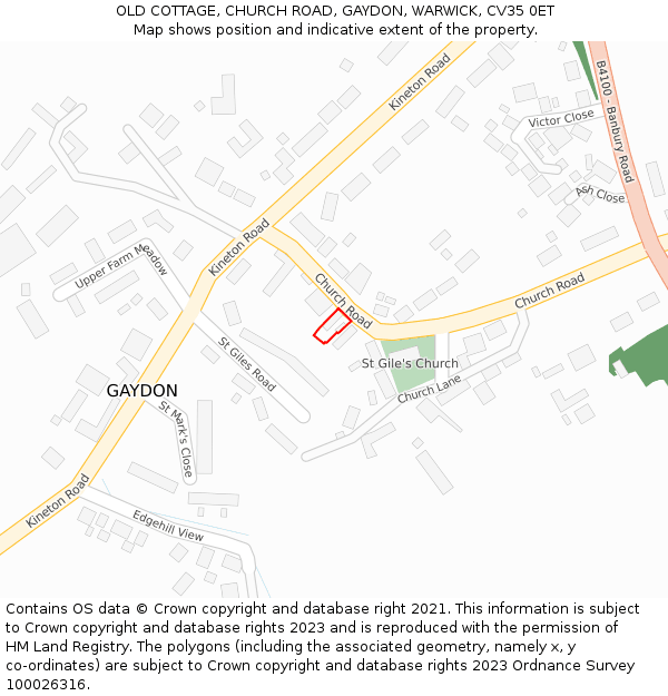 OLD COTTAGE, CHURCH ROAD, GAYDON, WARWICK, CV35 0ET: Location map and indicative extent of plot