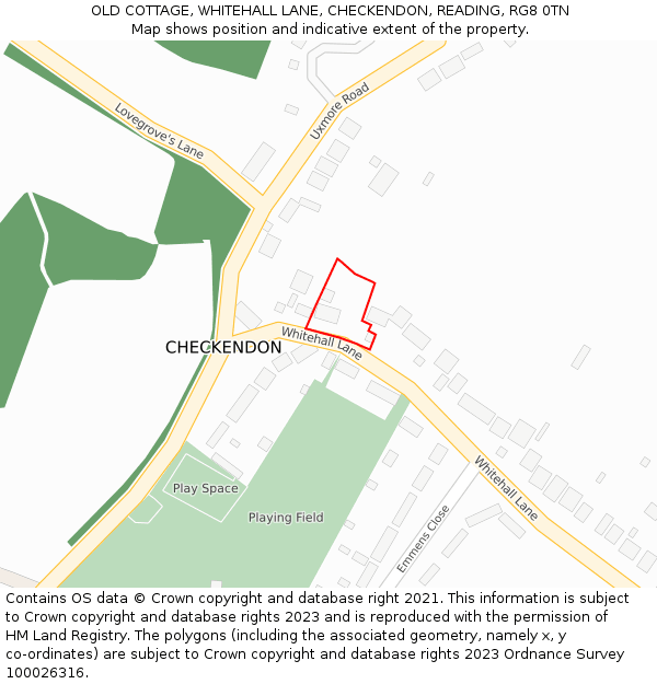 OLD COTTAGE, WHITEHALL LANE, CHECKENDON, READING, RG8 0TN: Location map and indicative extent of plot
