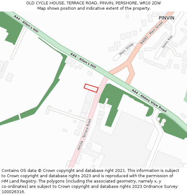 OLD CYCLE HOUSE, TERRACE ROAD, PINVIN, PERSHORE, WR10 2DW: Location map and indicative extent of plot