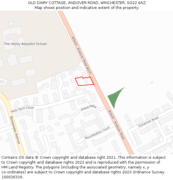 OLD DAIRY COTTAGE, ANDOVER ROAD, WINCHESTER, SO22 6AZ: Location map and indicative extent of plot
